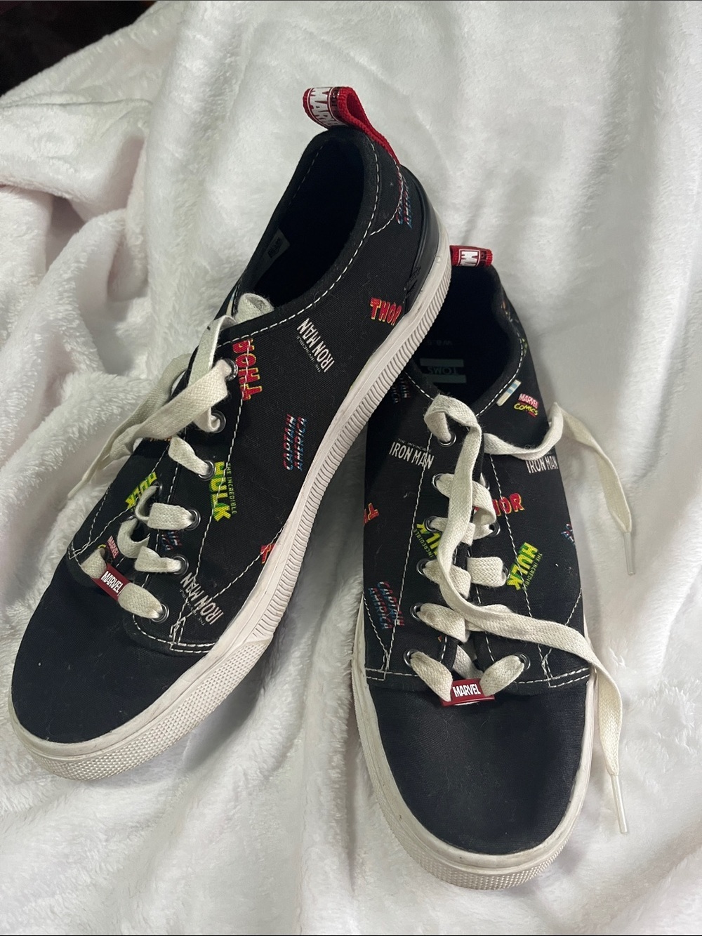 TOMS Black Marvel Comic Print Sneakers with White Laces